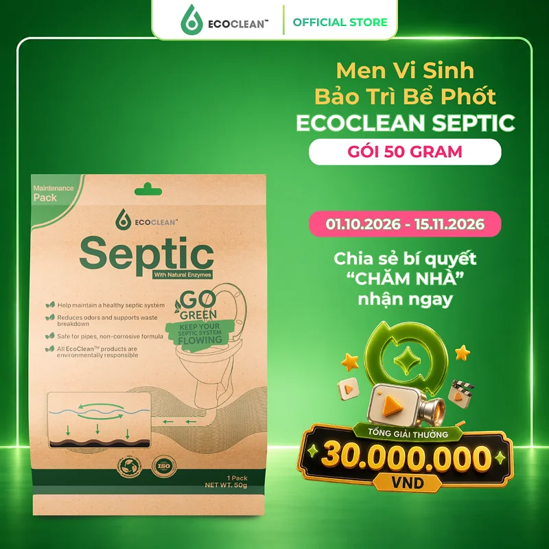 Men Vi Sinh Bể Phốt EcoClean Septic 50g x KPTCHEM - Khử Mùi Hôi, Ngừa Nghẹt Bồn Cầu, Hầm Cầu, Bể Tự Hoại