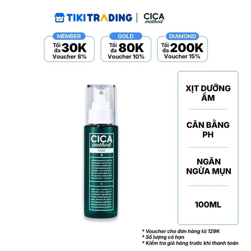 Xịt phun sương dưỡng ẩm, ngăn ngừa mụn & phục hồi tổn thương da do mụn CICA METHOD (100 ml/chai)