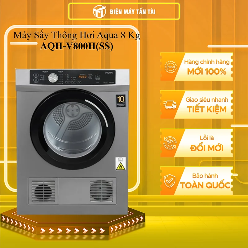 Máy Sấy Thông Hơi Aqua 8 Kg AQH-V800H(SS) - HÀNG CHÍNH HÃNG - CHỈ GIAO HCM