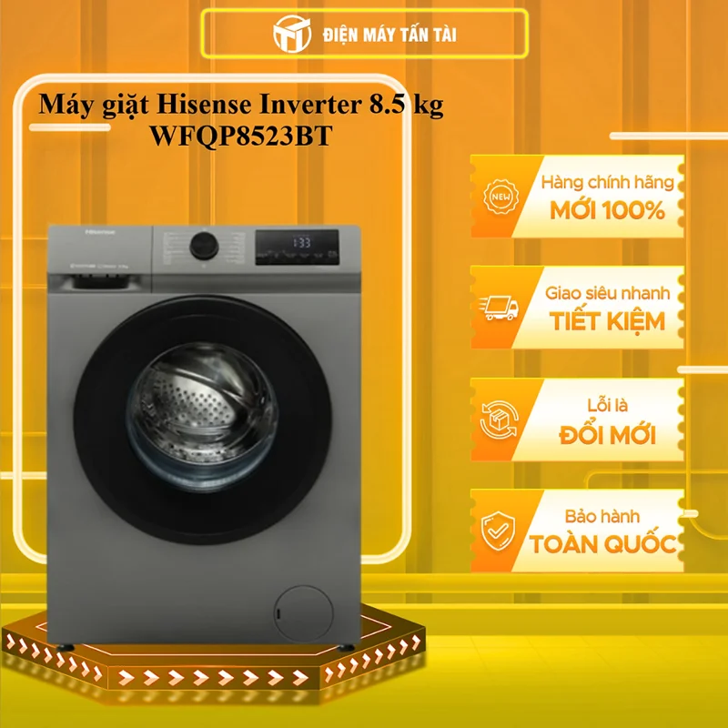 WFQP8523BT - Máy giặt Hisense Inverter 8.5 kg WFQP8523BT GIẶT HƠI NƯỚC - GIẶT NƯỚC NÓNG - HÀNG CHÍNH HÃNG - GIAO HCM