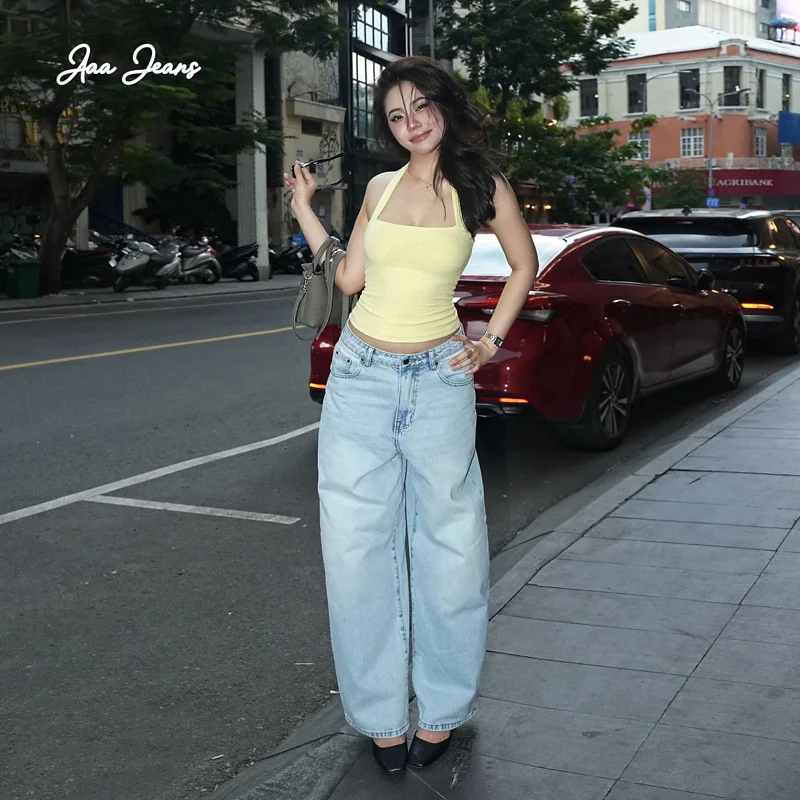 Quần jeans ống rộng balloon màu Lila Blue Aaa Jeans