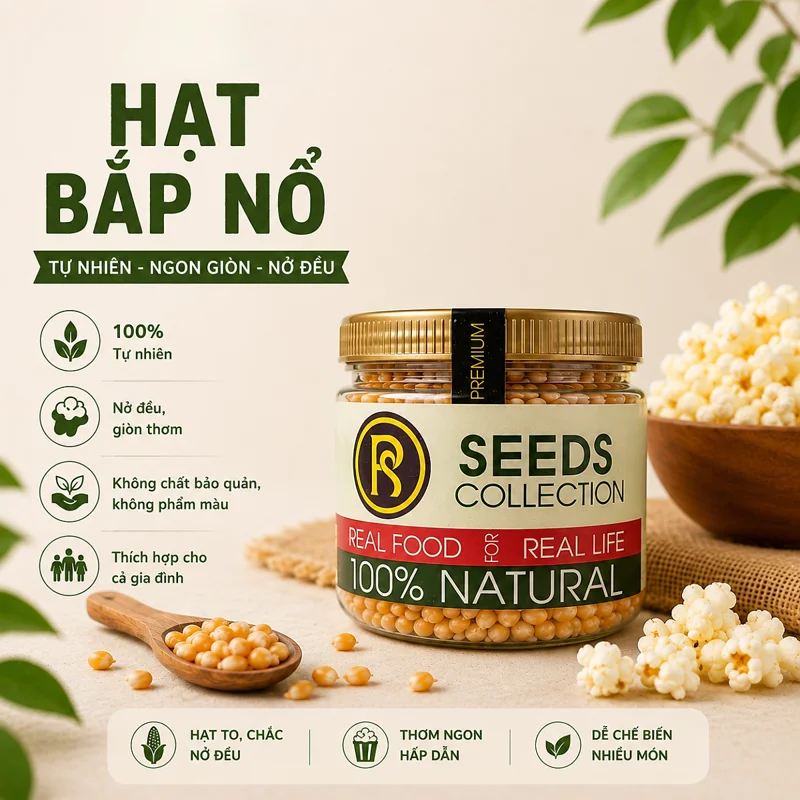RealFood Hạt Bắp Nổ 500g - Hạt Ngô Tự Nhiên Giòn Xốp - Dùng Làm Bắp Rang Bơ, Popcorn Tại Nhà - Không Chất Bảo Quản - Xuất Xứ Argentina