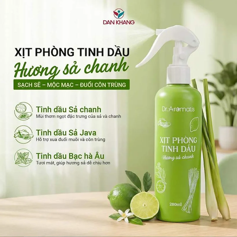 Xịt phòng tinh dầu Dr.Aromatis Dân Khang hương thơm thư giãn, giúp khử mùi ẩm mốc, xua đuổi côn trùng 280ml/100ml