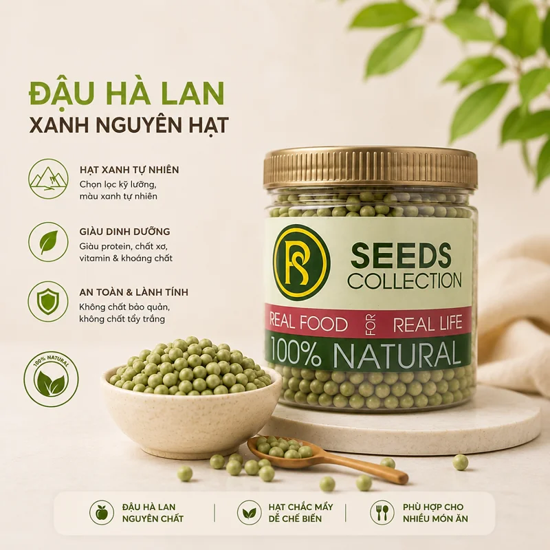 RealFoodStore Đậu Hà Lan Xanh Nguyên Hạt 500g - Đậu Hà Lan Khô Tự Nhiên Giàu Chất Xơ & Protein Thực Vật - Dùng Nấu Súp, Cháo, Salad