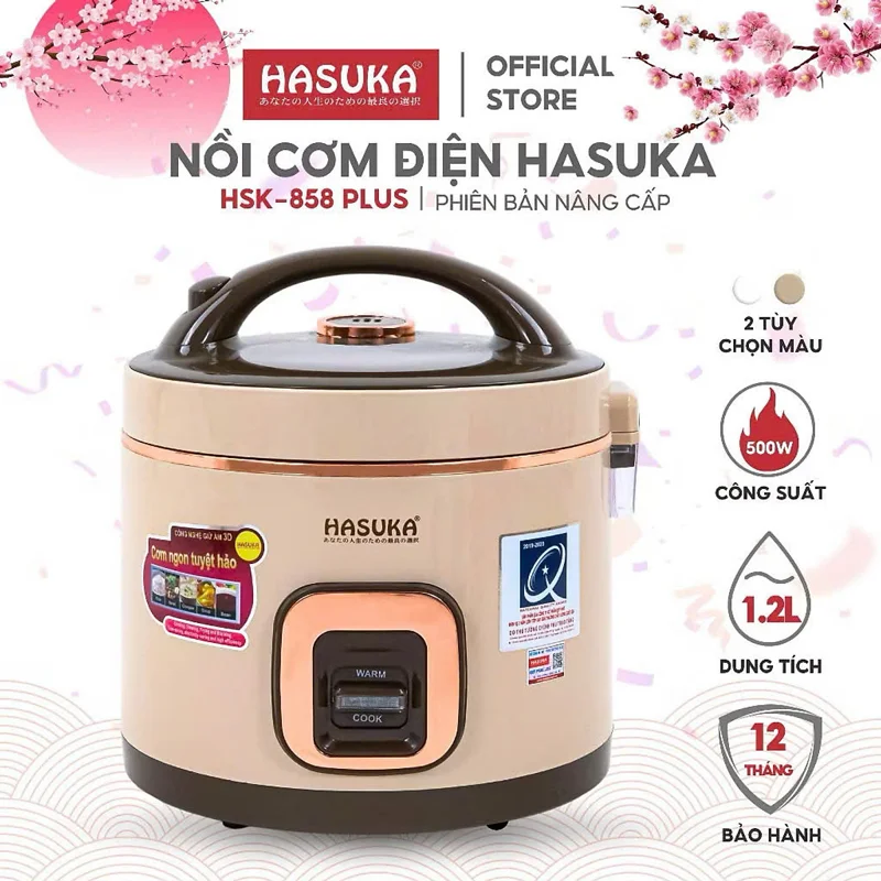 Nồi cơm điện Thương hiệu HASUKA model HSK-858 Plus, dùng cho gđ 2-4 người, lòng nồi chống dính cao cấp- HÀNG CHÍNH HÃNG