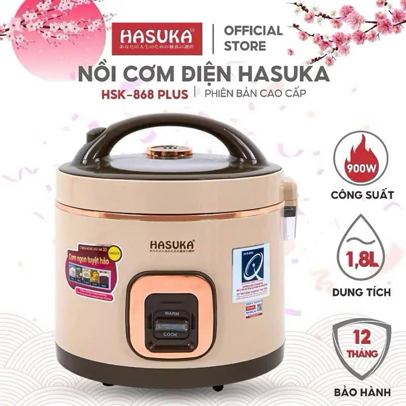 Nồi cơm điện Thương hiệu HASUKA model HSK-868, dùng cho gđ 4-6 người, lòng nồi chống dính cao cấp-HÀNG CHÍNH HÃNG