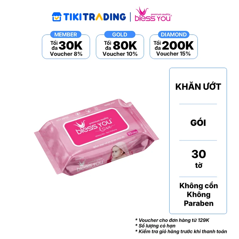 Khăn Giấy Ướt - Bless You Love - 30 tờ