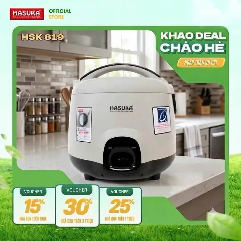 Nồi cơm điện dung tích 1.2L/1.8L thương hiệu HASUKA model HSK-819/HSK883 lòng nồi chống dính cao cấp- HÀNG CHÍNH HÃNG