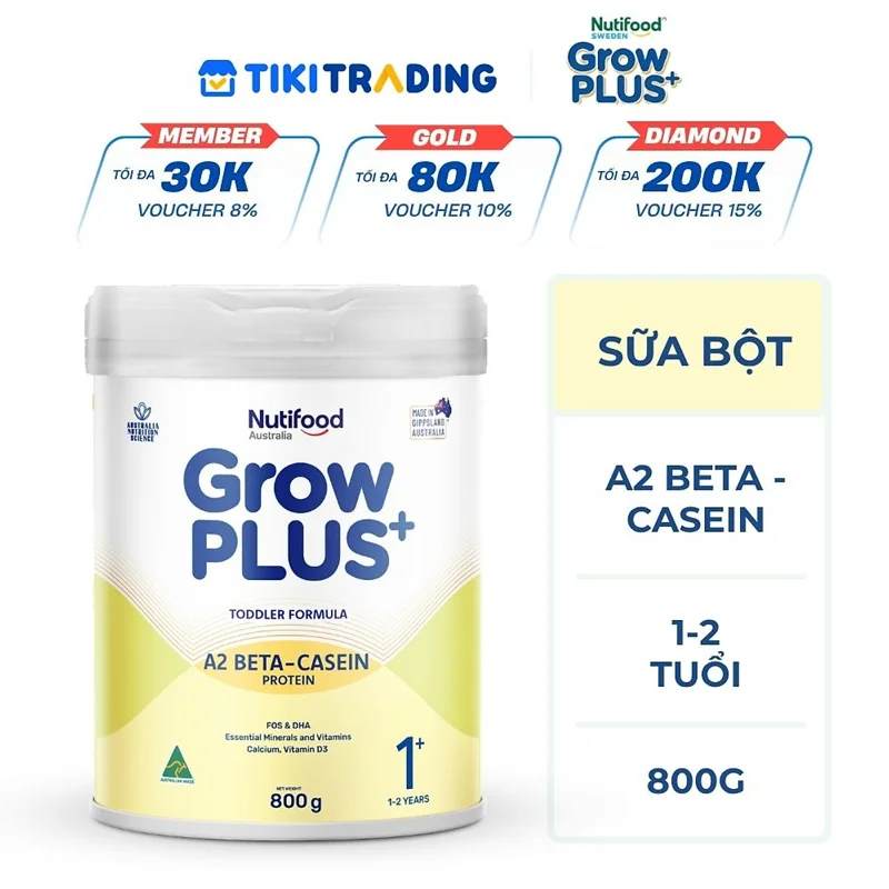 Sản phẩm dinh dưỡng công thức GrowPLUS+ A2 Beta-casein 1+ (1-2 tuổi)