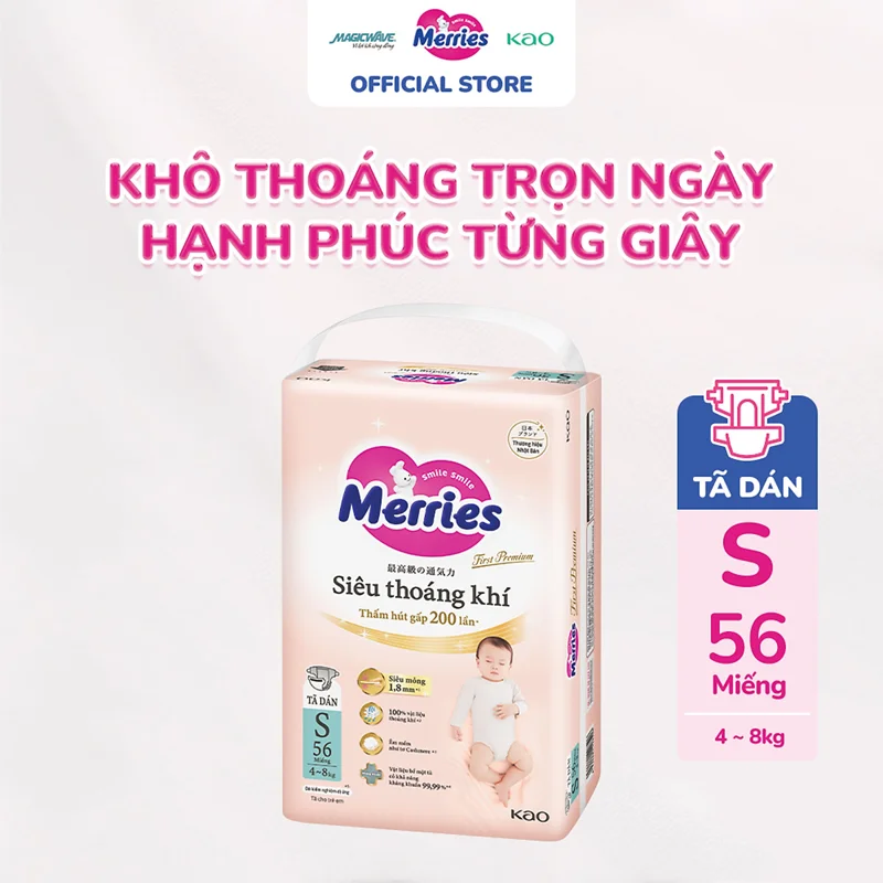 Tã dán Merries First Premium cỡ S 56 miếng