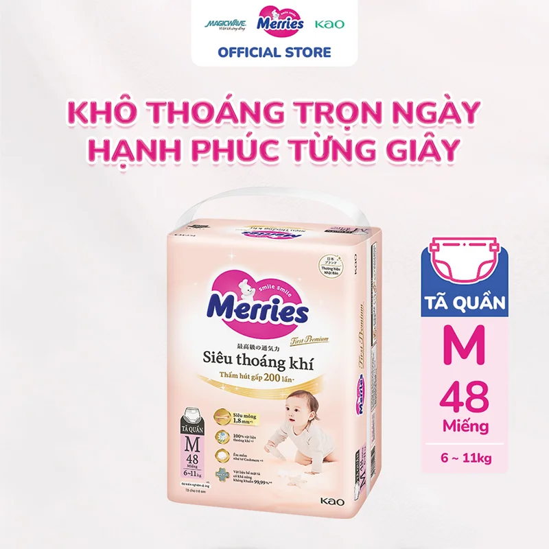 Tã quần Merries First Premium cỡ M 48 miếng