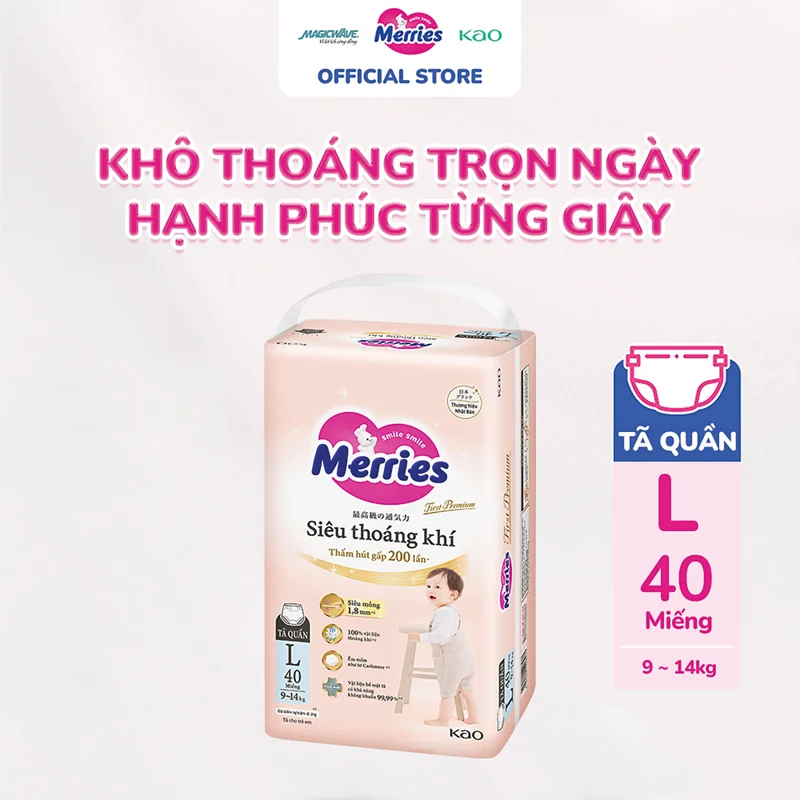 Tã quần Merries First Premium cỡ L 40 miếng