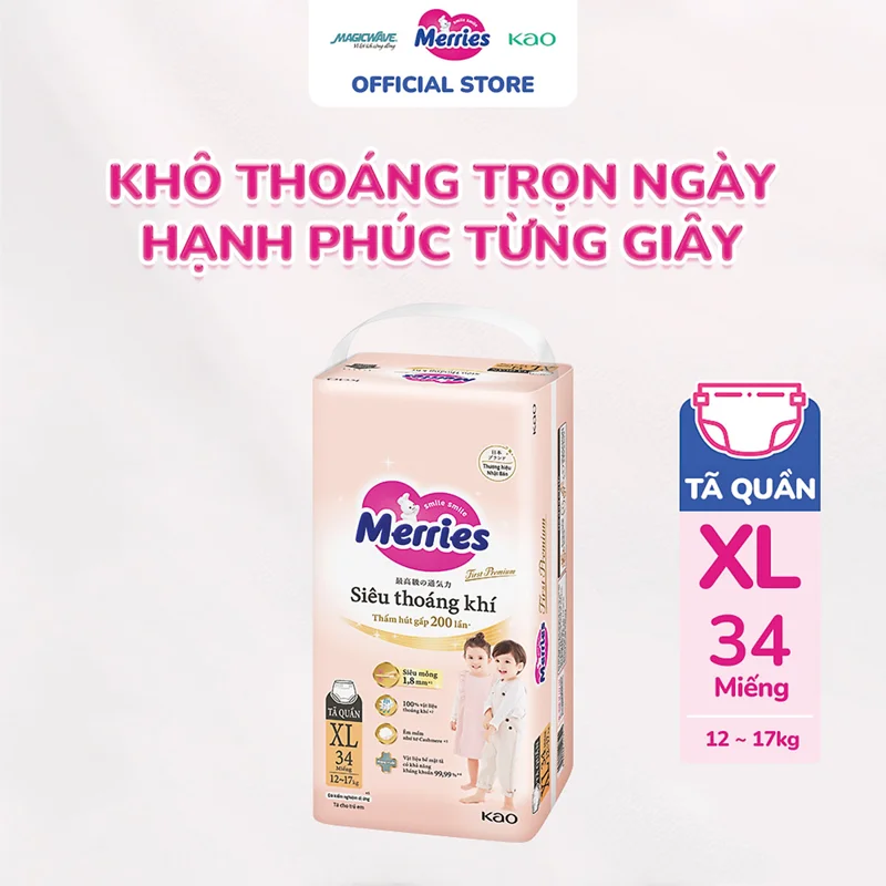 Tã quần Merries First Premium cỡ XL 34 miếng