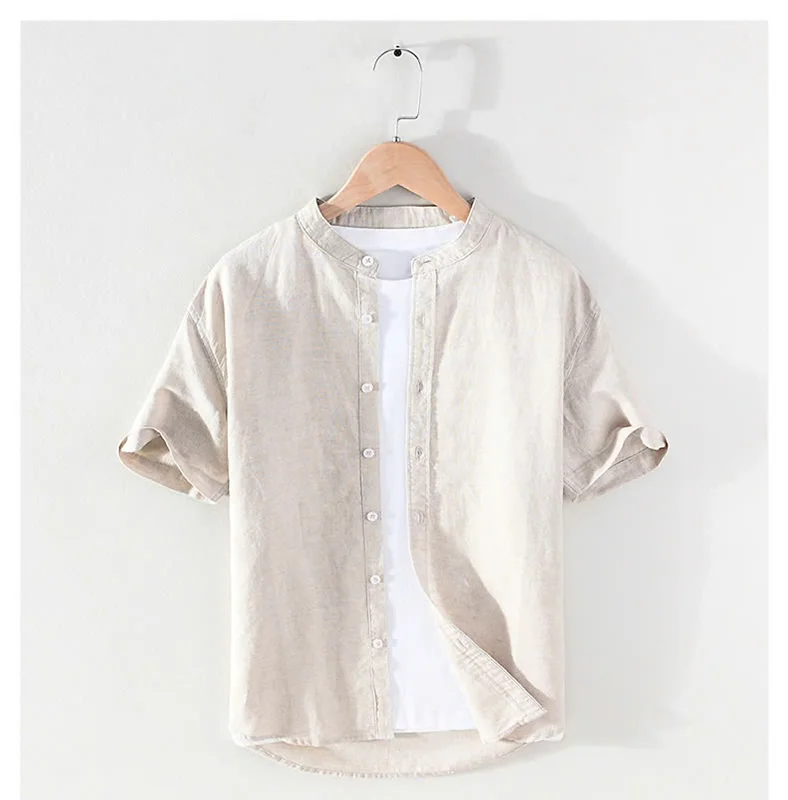Áo sơ mi nam trơn form rộng basic phối cổ trụ nam tính, trẻ trung chất liệu sợi Linen tự nhiên cao cấp thoáng mát ms11