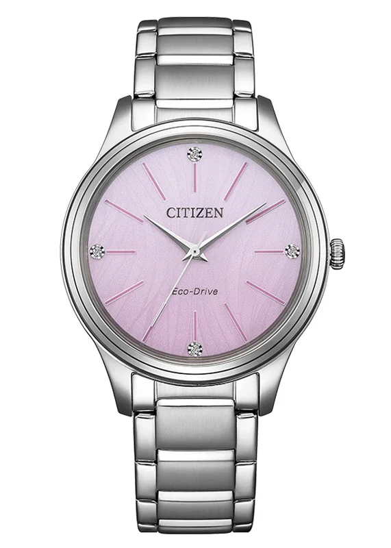 Đồng Hồ Nữ Citizen Eco-Drive Đính Đá Swarovski Dây Thép Không Gỉ EM1220-58X - Mặt Hồng (34mm)
