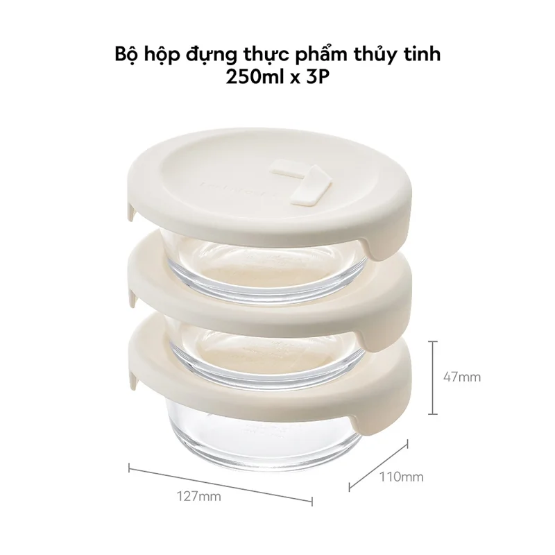 Bộ 3 hộp thủy tinh đựng thức ăn LocknLock LLG301S3 250ml, LLG302S3 355ml, nắp silicone, hàng chính hãng - JoyMall
