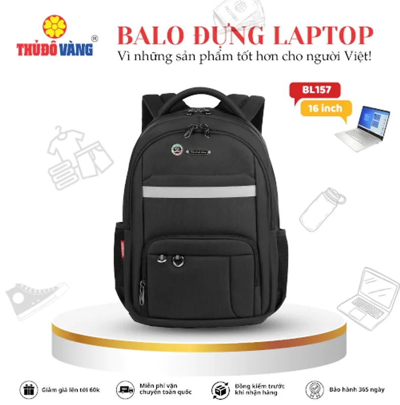 157 THỦ ĐÔ VÀNG Balo Nam Nữ size trung Đi Làm, Đi Học, Đi Du Lịch bảo vệ Laptop chống sốc BL157