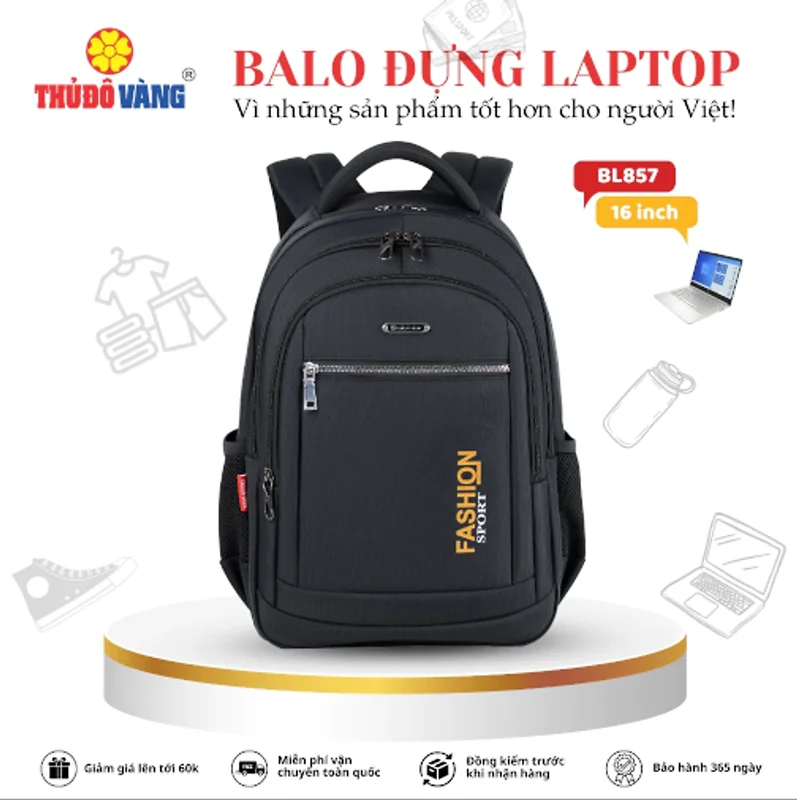 857 CỠ TRUNG [THỦ ĐÔ VÀNG] Balo Nam Nữ size nhỏ Đi Làm, Đi Học, Đi Du Lịch bảo vệ Laptop 16 inch chống sốc BL857