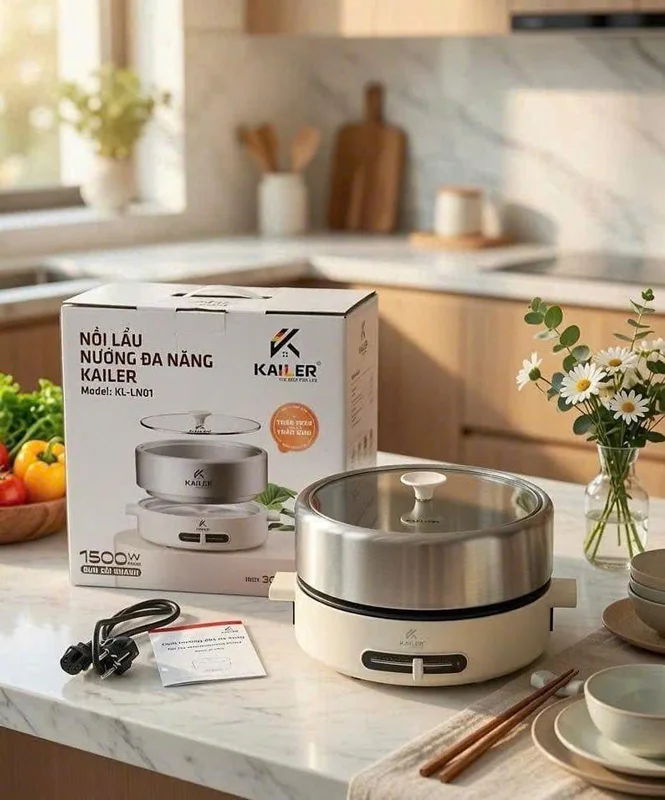 NỒI LẨU - NƯỚNG ĐA NĂNG KAILER KL-LN01 – 2 TRONG 1 hàng chính hãng