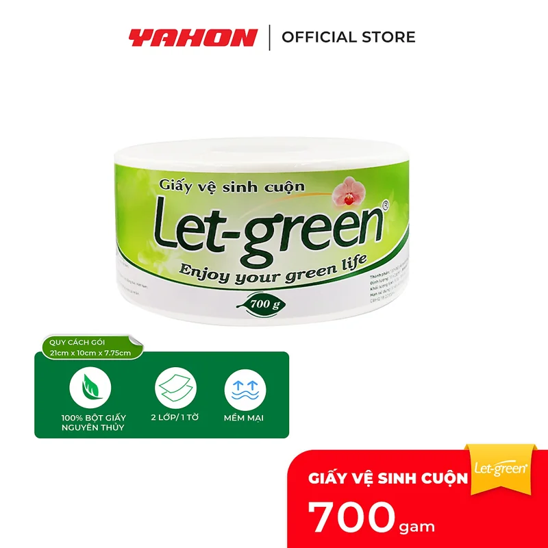 Giấy Vệ Sinh Cuộn Lớn 700G LET-GREEN 10*20cm | Bộ Giấy Nguyên Thủy, Thân Thiện, Tiện Lợi