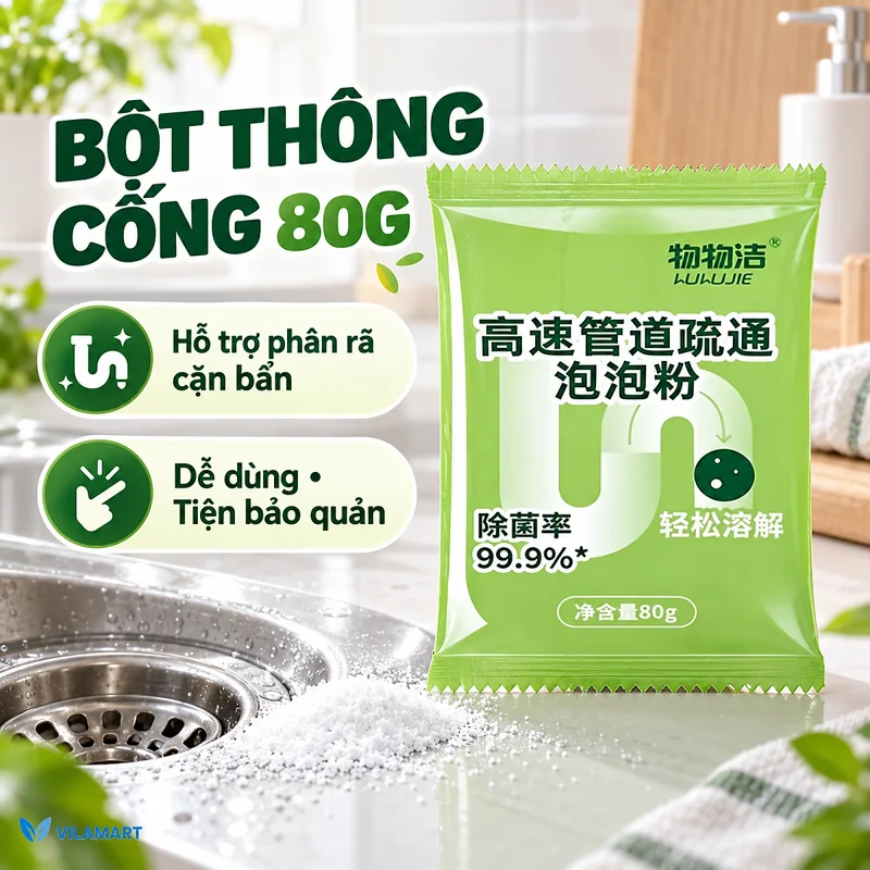 Bột Thông Cống Sinh Học 80g – Hỗ Trợ Thông Tắc Bồn Cầu, Bồn Rửa Bát, Làm Sạch Và Khử Mùi Đường Ống