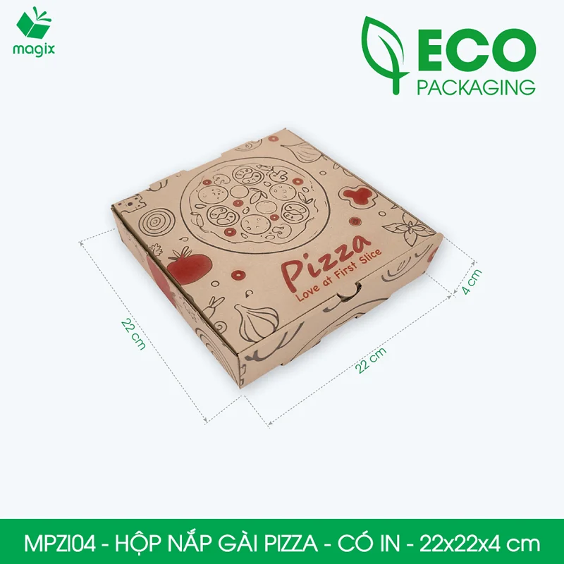 MPZI04 - 22x22x4cm - Combo 20 hộp pizza in sẵn, hộp carton cứng cáp, an toàn thực phẩm, dày dặn