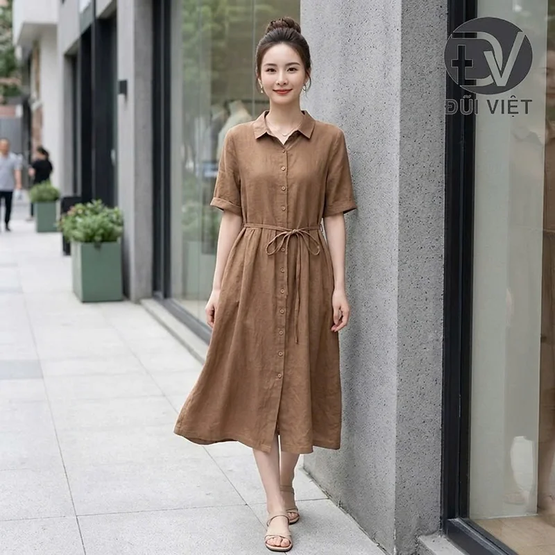 Đầm đũi tay lỡ form suông rộng thoải mái phối dây đai eo sang chảnh da02