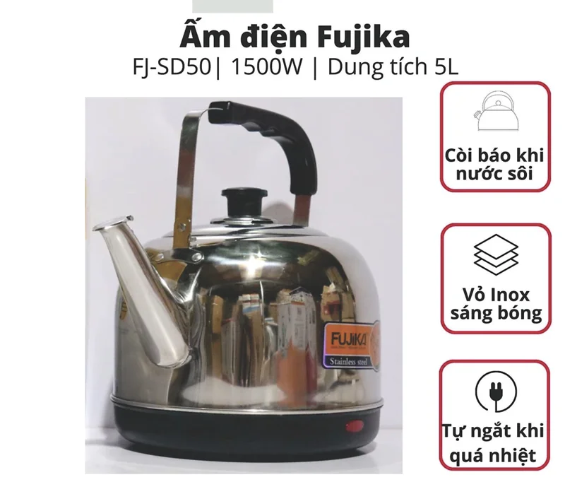 Ấm siêu tốc 5 Lít FUJIKA tự ngắt khi sôi, công suất lớn 1500W