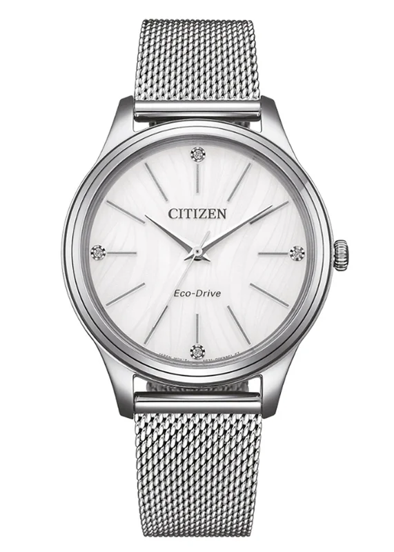 Đồng Hồ Nữ Citizen Eco-Drive Đính Đá Swarovski Dây Thép Không Gỉ EM1220-82A - Mặt Trắng (34mm)