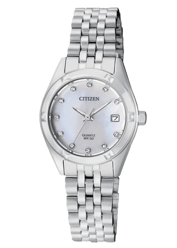 Đồng Hồ Nữ Citizen Pin-Quartz Đính Đá Swarovski Dây Thép Không Gỉ EU6050-59D - Mặt Xà Cừ (26mm)