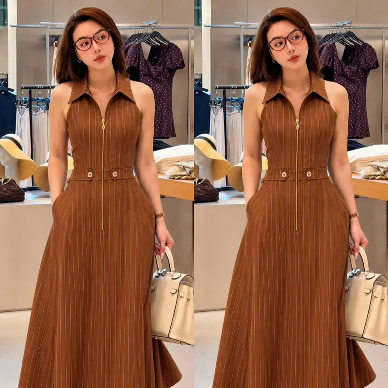 Đầm Vintage dây kéo đồng phối túi thiết kế sang trọng và thanh lịch