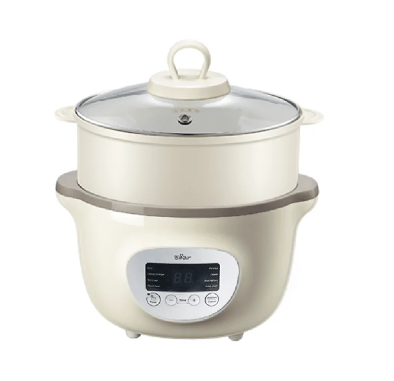 Nồi nấu cháo chậm, ninh hầm cách thuỷ BEAR SUBE002 1.6L (kèm 2 thố nhỏ 0.5L và lồng hấp) - Hàng chính hãng