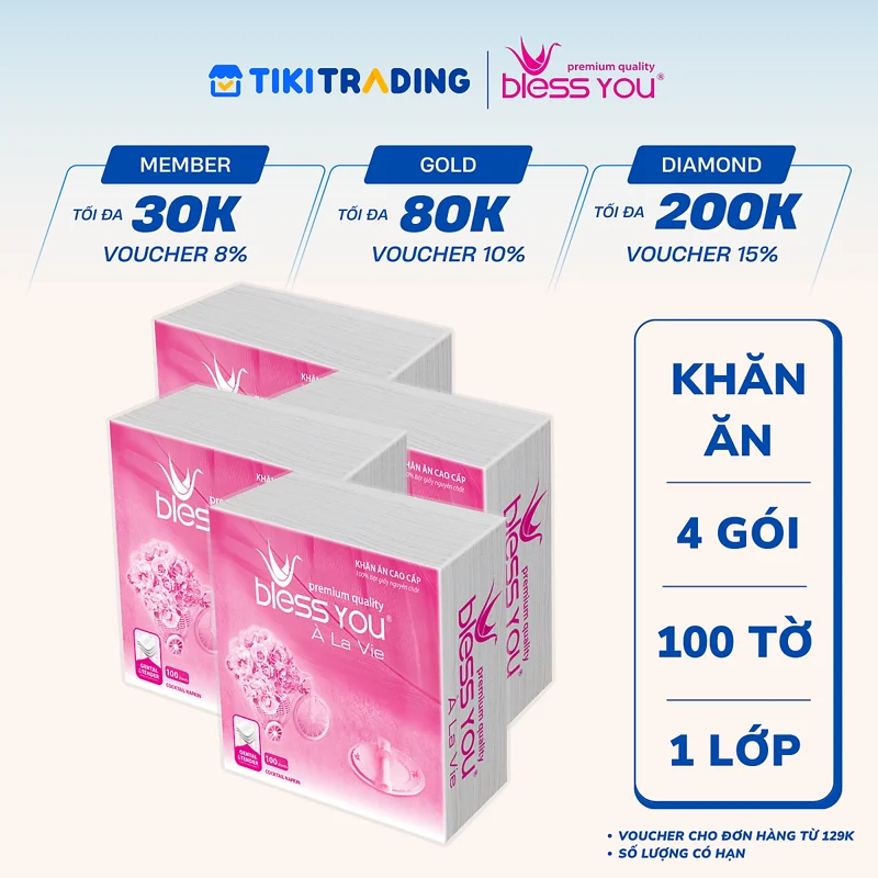 Lốc 4 Gói Khăn Ăn Napkin Bless You Alavie 33x33