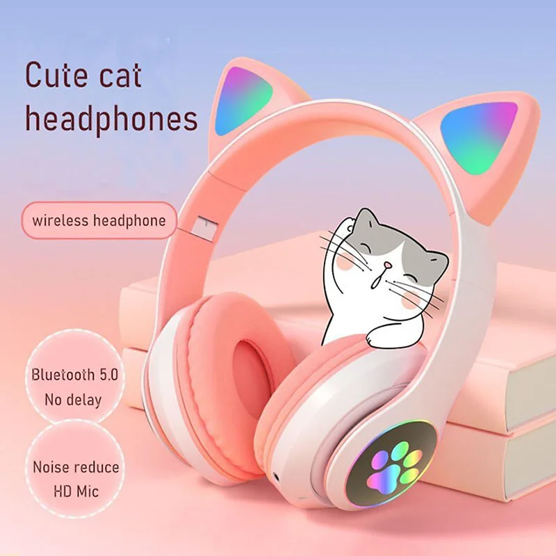 Tai nghe Bluetooth tai mèo đáng yêu có mic đàm thoại cao cấp, tai nghe mèo có đèn phát sáng cute tai nghe tai mèo thời trang, headphone Bluetooth đáng yêu có thể sử dụng khi chơi các tựa game online